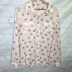 LOFT Long Sleeve Button Down Floral Print Top Size Large